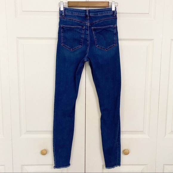 ASOS High Rise Raw Hem Skinny Medium Wash Jeans - Picture 6 of 8